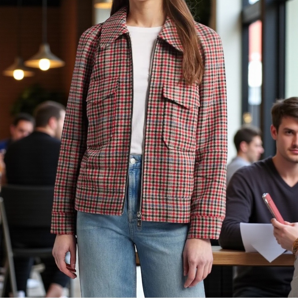 RAILS Cheyenne Wool Blend Zip Jacket in Crimson Mini Check XS